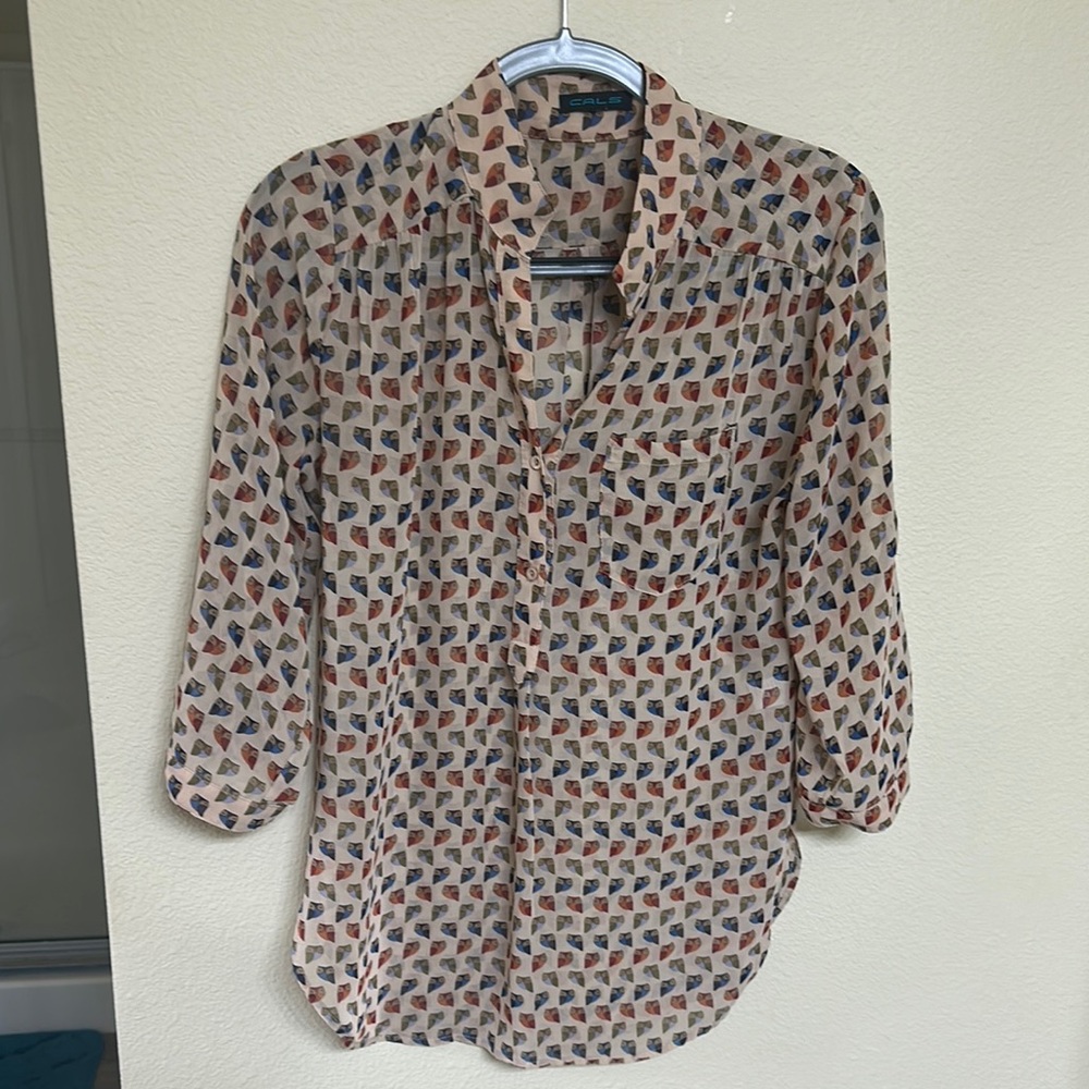 Owl Print Semi-Sheer Blouse